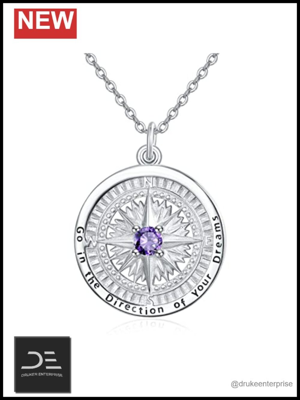 925 Sterling Silver Compass Necklace Birthstone Pendant Graduation Gift for